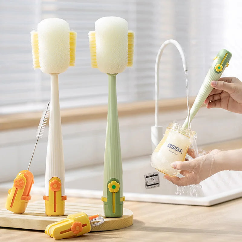 🎀Multi-functional 5-in-1 kitchen cup brush, straw brush, cleaner, squeegee-style long handle, lightweight, durable, and eco-friendly PP soft material.
