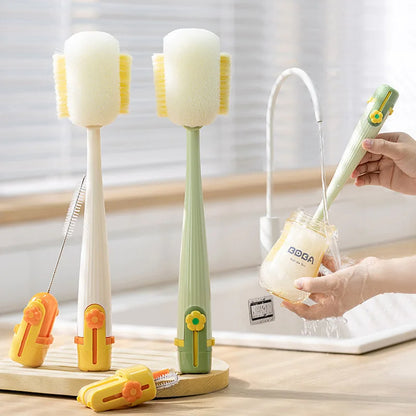 🎀Multi-functional 5-in-1 kitchen cup brush, straw brush, cleaner, squeegee-style long handle, lightweight, durable, and eco-friendly PP soft material.