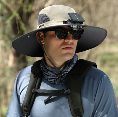 🔥 Wide Brim Solar Fan Outdoor Fishing Hat-Solar & USB Charging