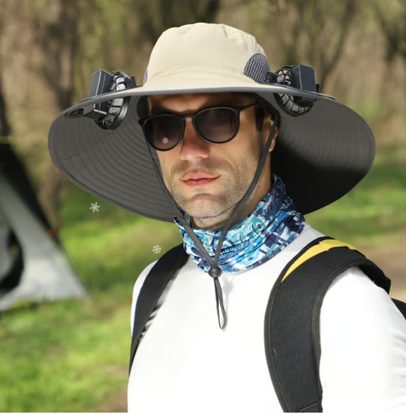 🔥 Wide Brim Solar Fan Outdoor Fishing Hat-Solar & USB Charging