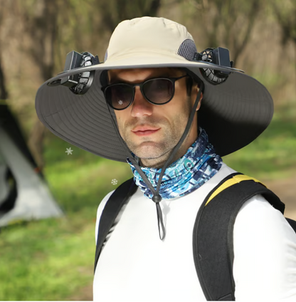 🔥 Wide Brim Solar Fan Outdoor Fishing Hat-Solar & USB Charging