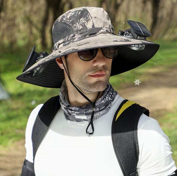 🔥 Wide Brim Solar Fan Outdoor Fishing Hat-Solar & USB Charging