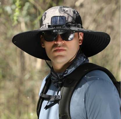 🔥 Wide Brim Solar Fan Outdoor Fishing Hat-Solar & USB Charging