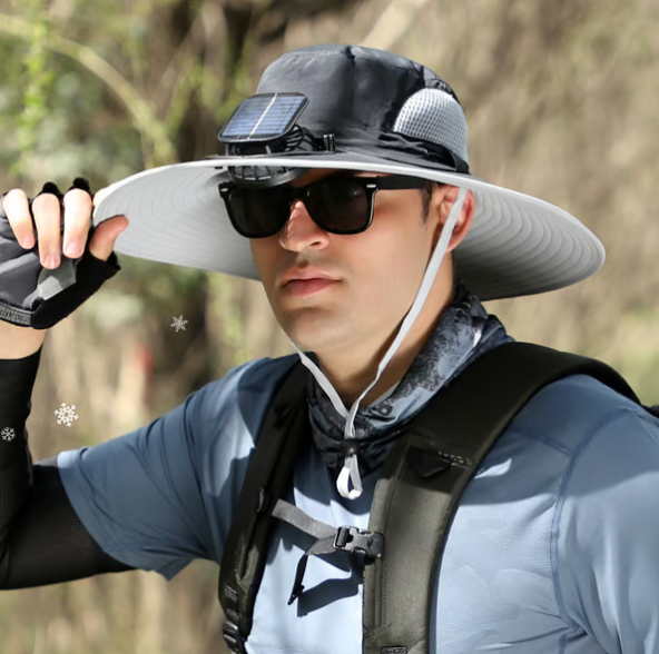🔥 Wide Brim Solar Fan Outdoor Fishing Hat-Solar & USB Charging