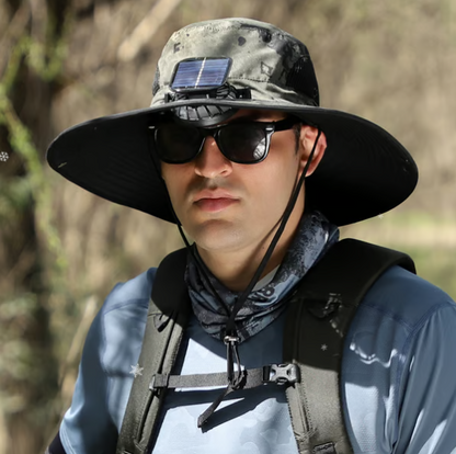 🔥 Wide Brim Solar Fan Outdoor Fishing Hat-Solar & USB Charging