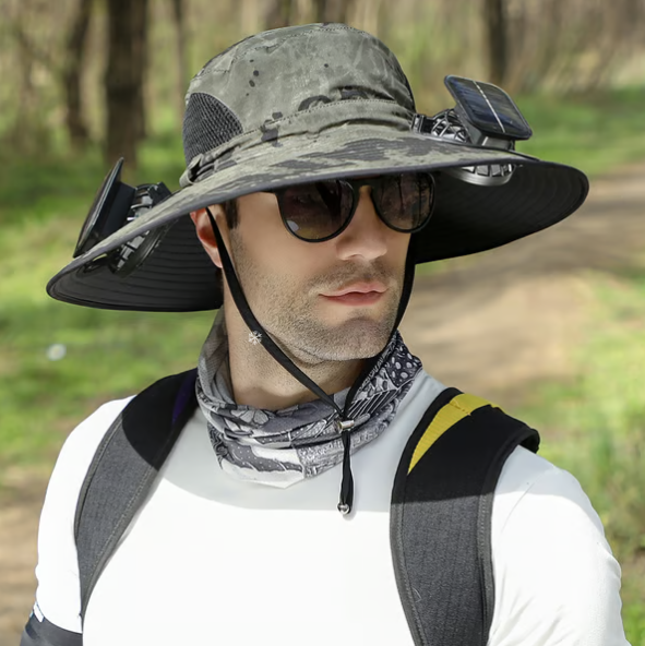 🔥 Wide Brim Solar Fan Outdoor Fishing Hat-Solar & USB Charging