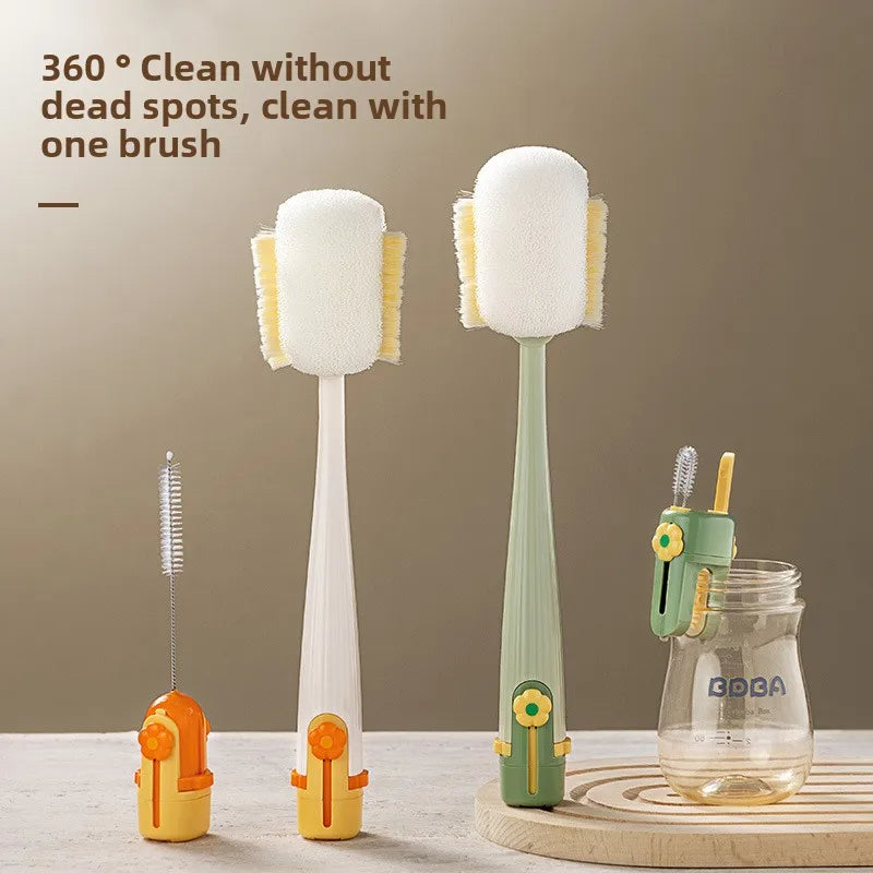 🎀Multi-functional 5-in-1 kitchen cup brush, straw brush, cleaner, squeegee-style long handle, lightweight, durable, and eco-friendly PP soft material.