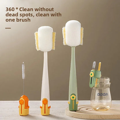 🎀Multi-functional 5-in-1 kitchen cup brush, straw brush, cleaner, squeegee-style long handle, lightweight, durable, and eco-friendly PP soft material.